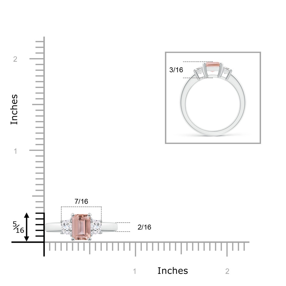 8x6mm AAAA Morganite and Diamond Three Stone Ring in P950 Platinum ruler