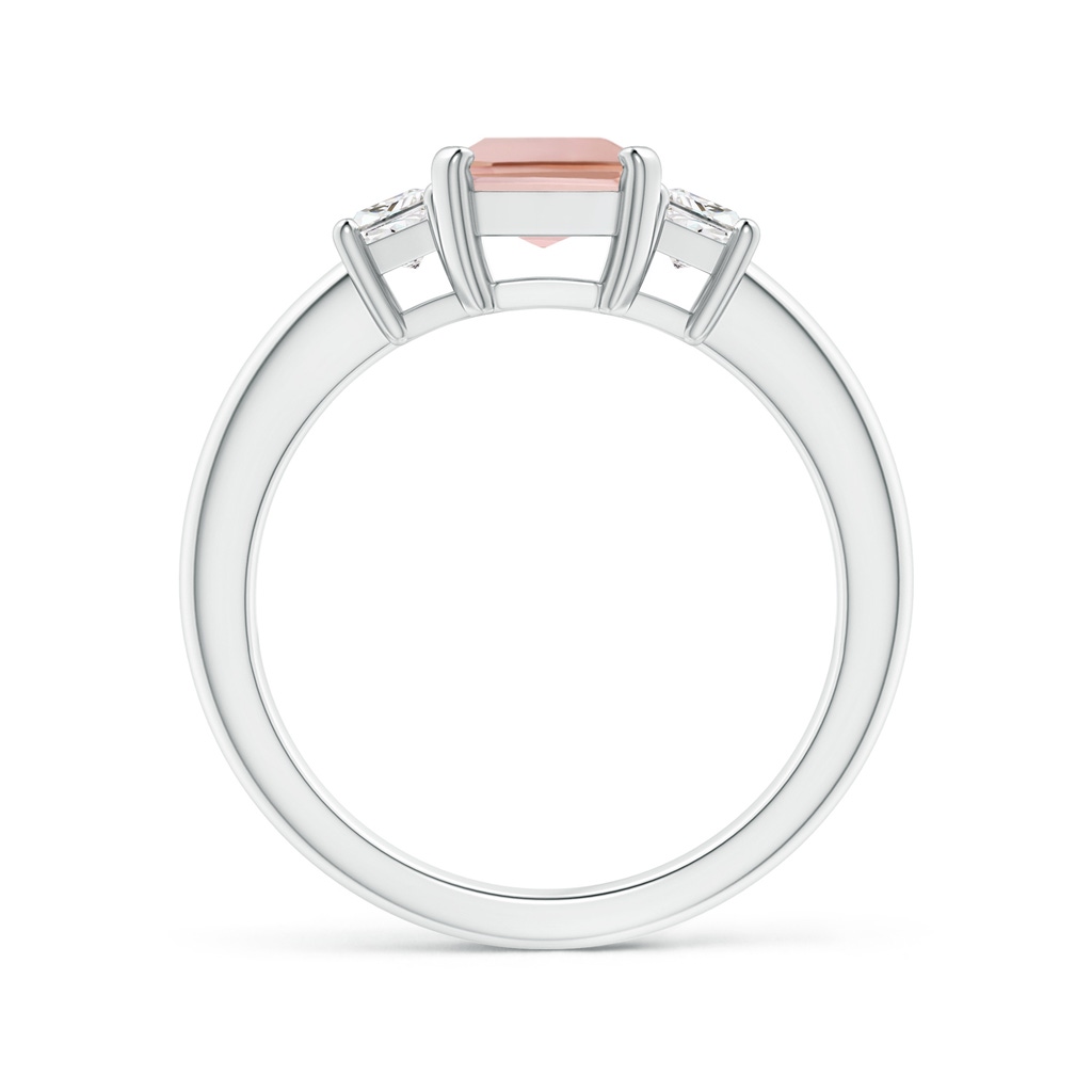 8x6mm AAAA Morganite and Diamond Three Stone Ring in White Gold - side 1