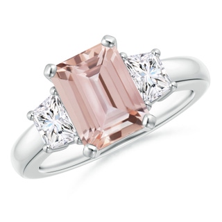 9x7mm AAA Morganite and Diamond Three Stone Ring in P950 Platinum