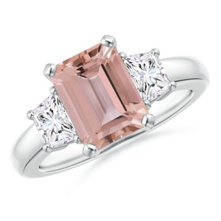 9x7mm AAAA Morganite and Diamond Three Stone Ring in P950 Platinum