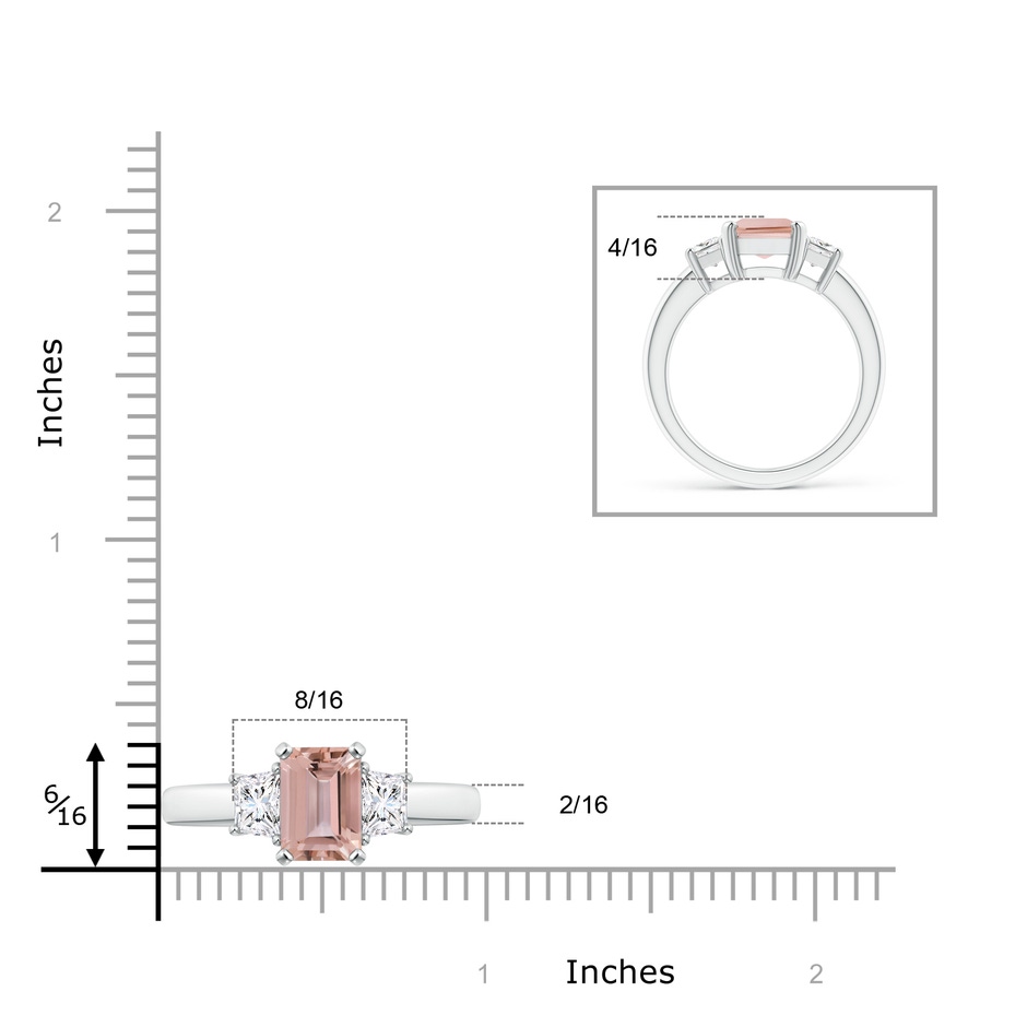 9x7mm AAAA Morganite and Diamond Three Stone Ring in P950 Platinum ruler