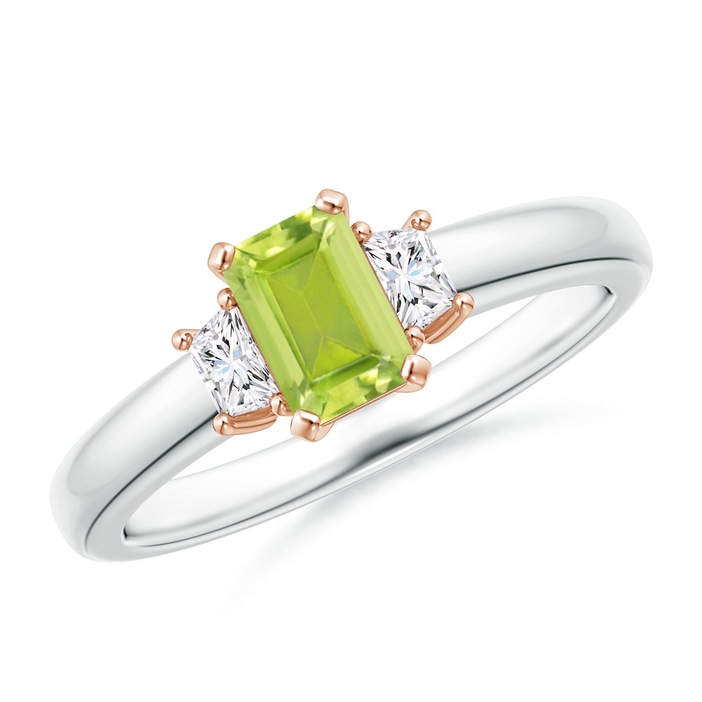 6x4mm AA Peridot and Diamond Three Stone Ring in White Gold Rose Gold