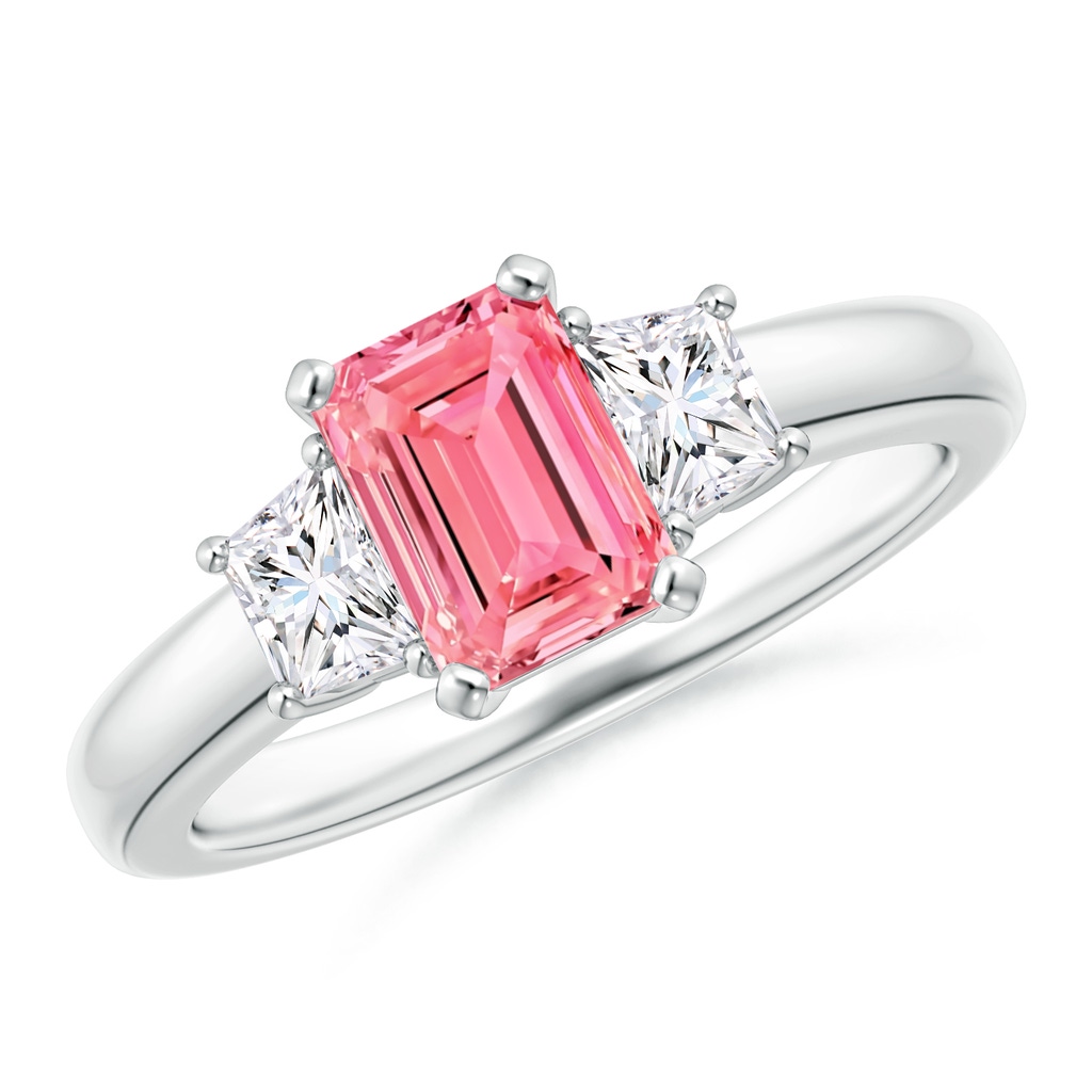 7x5mm AAAA Fancy Intense Pink and White Diamond Three Stone Ring in P950 Platinum