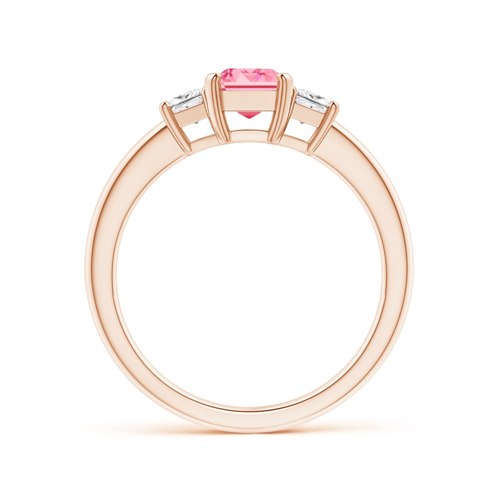 7x5mm AAAA Fancy Intense Pink and White Diamond Three Stone Ring in Rose Gold - side 199
