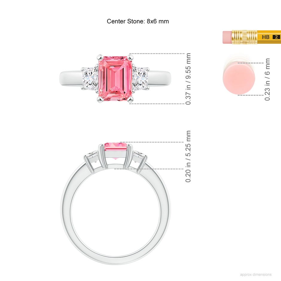 8x6mm AAAA Fancy Intense Pink and White Diamond Three Stone Ring in White Gold ruler