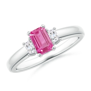 6x4mm AAA Pink Sapphire and Diamond Three Stone Ring in White Gold
