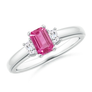 6x4mm AAAA Pink Sapphire and Diamond Three Stone Ring in White Gold