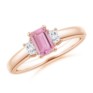 6x4mm A Pink Tourmaline and Diamond Three Stone Ring in 9K Rose Gold