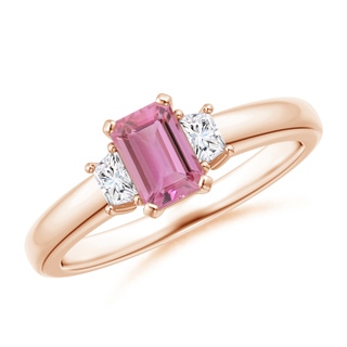 6x4mm AA Pink Tourmaline and Diamond Three Stone Ring in 9K Rose Gold