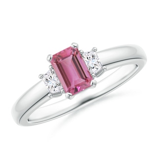 6x4mm AAA Pink Tourmaline and Diamond Three Stone Ring in White Gold