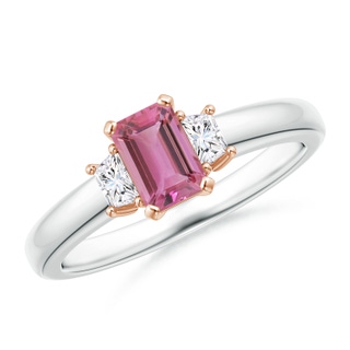 6x4mm AAA Pink Tourmaline and Diamond Three Stone Ring in White Gold Rose Gold