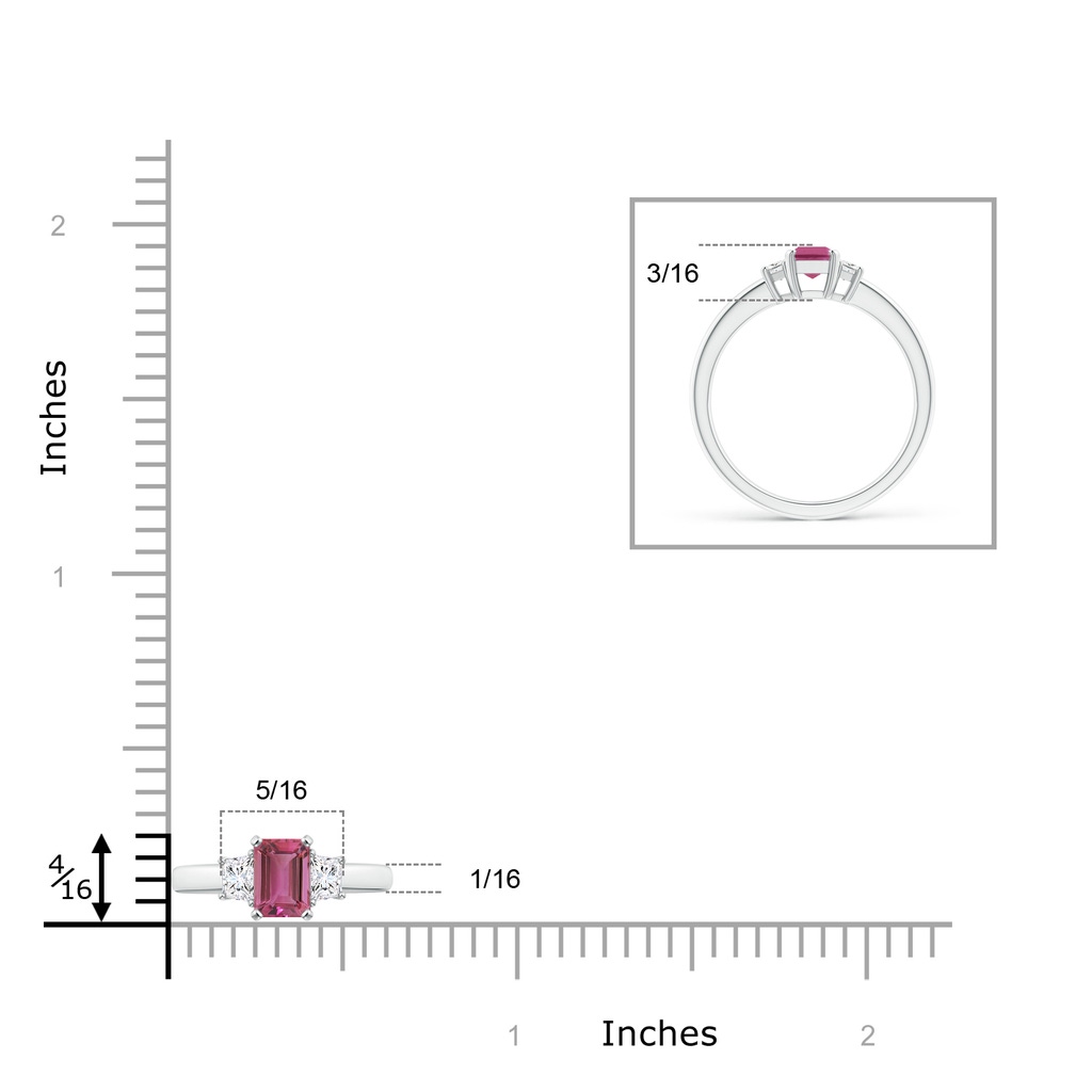 6x4mm AAAA Pink Tourmaline and Diamond Three Stone Ring in P950 Platinum Ruler