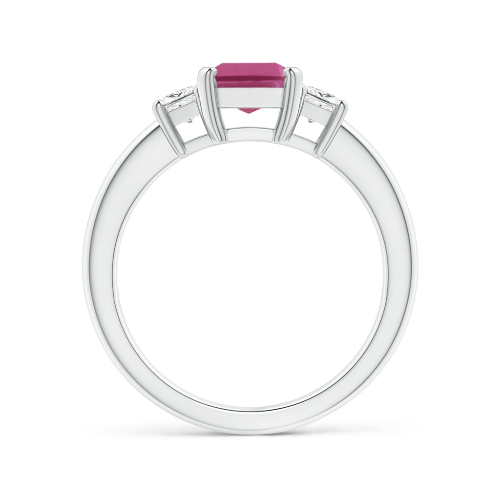 8x6mm AAAA Pink Tourmaline and Diamond Three Stone Ring in White Gold Side 1