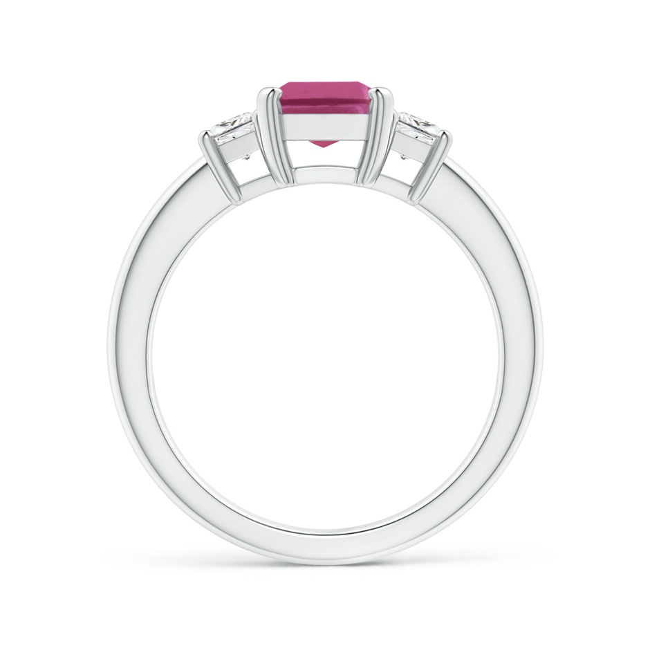 8x6mm AAAA Pink Tourmaline and Diamond Three Stone Ring in White Gold side 1