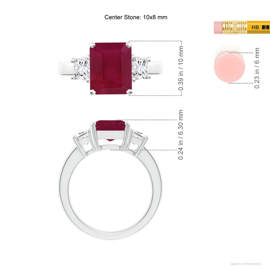 10x8mm A Ruby and Diamond Three Stone Ring in White Gold ruler