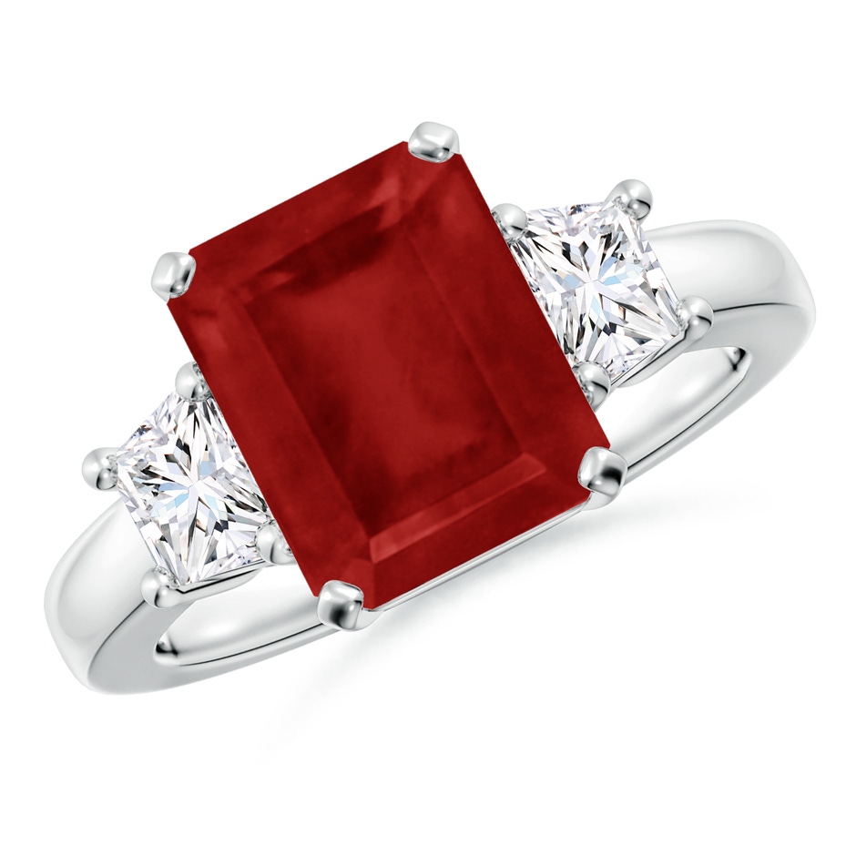 10x8mm AA Ruby and Diamond Three Stone Ring in P950 Platinum 