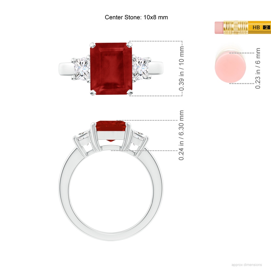 10x8mm AA Ruby and Diamond Three Stone Ring in P950 Platinum ruler