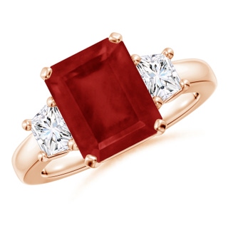 10x8mm AA Ruby and Diamond Three Stone Ring in Rose Gold