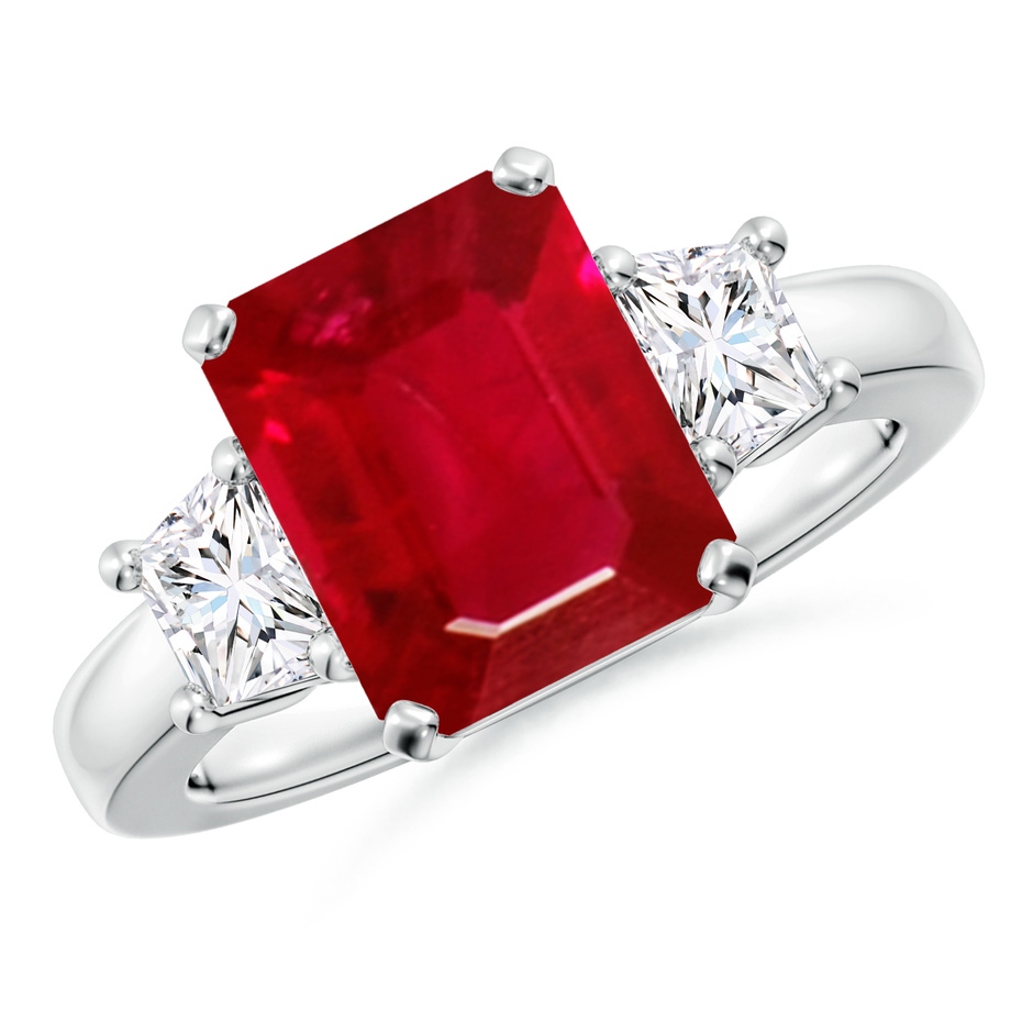 10x8mm AAA Ruby and Diamond Three Stone Ring in P950 Platinum 