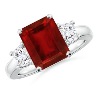 10x8mm AAAA Ruby and Diamond Three Stone Ring in P950 Platinum