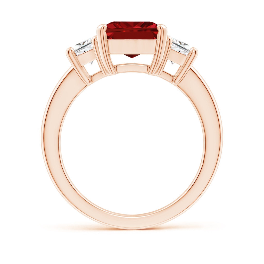 10x8mm AAAA Ruby and Diamond Three Stone Ring in Rose Gold - side 199