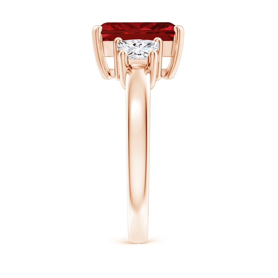 10x8mm AAAA Ruby and Diamond Three Stone Ring in Rose Gold side 299