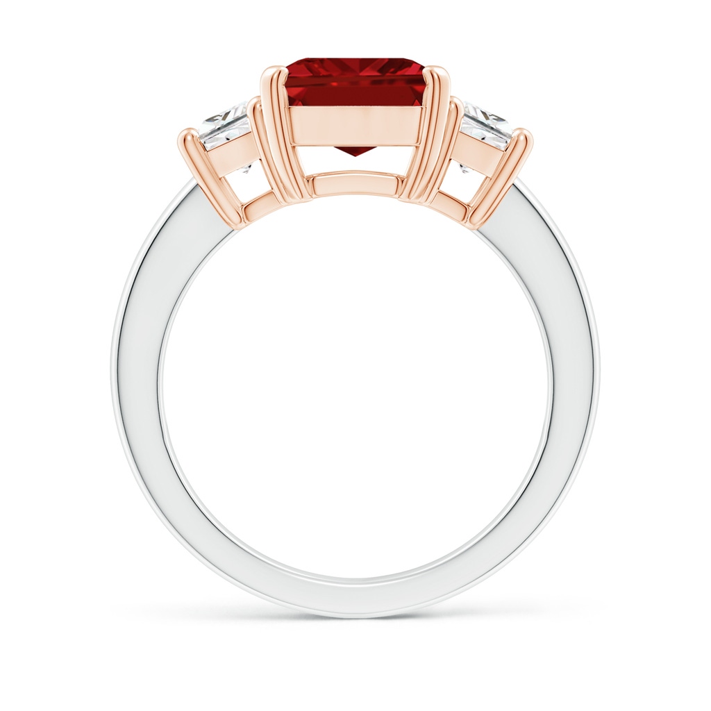10x8mm AAAA Ruby and Diamond Three Stone Ring in White Gold Rose Gold - side 199