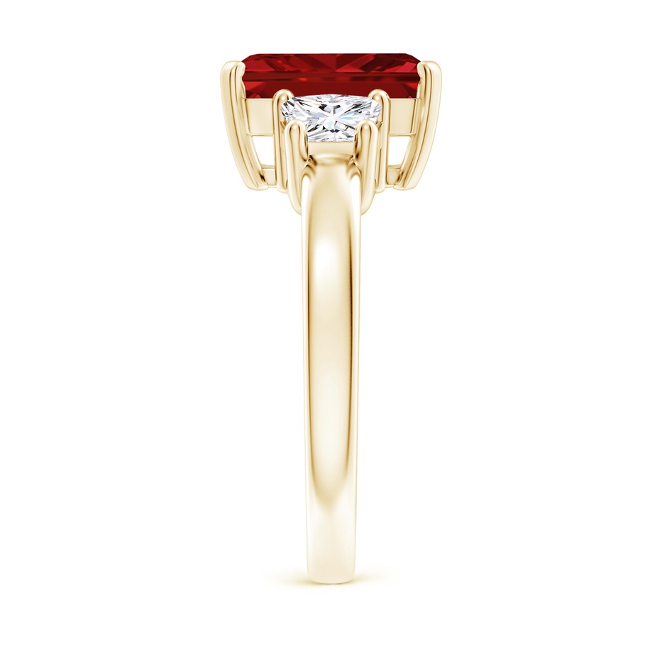 10x8mm AAAA Ruby and Diamond Three Stone Ring in Yellow Gold side 299