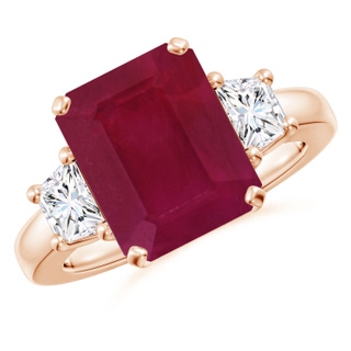 12x10mm A Ruby and Diamond Three Stone Ring in 9K Rose Gold