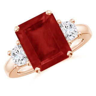 12x10mm AA Ruby and Diamond Three Stone Ring in Rose Gold