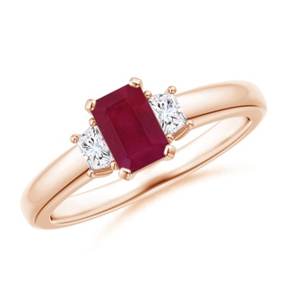 6x4mm A Ruby and Diamond Three Stone Ring in 10K Rose Gold