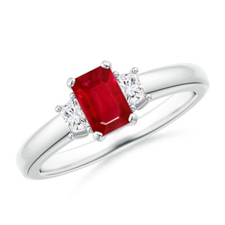 6x4mm AAA Ruby and Diamond Three Stone Ring in P950 Platinum