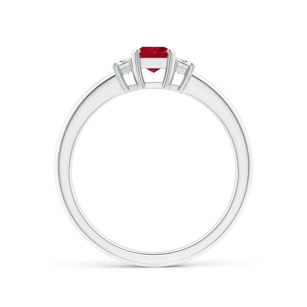 6x4mm AAA Ruby and Diamond Three Stone Ring in White Gold - side 199