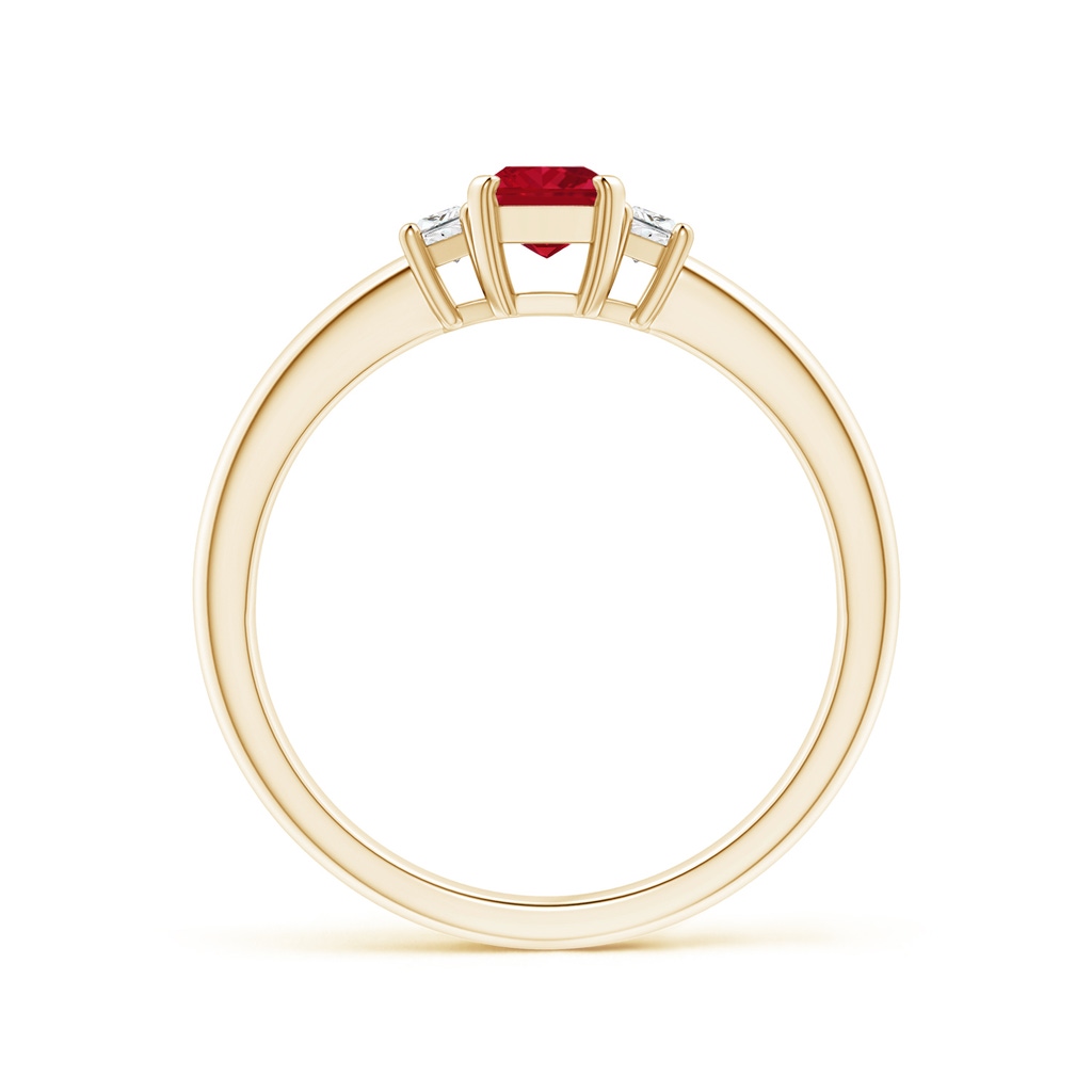 6x4mm AAA Ruby and Diamond Three Stone Ring in Yellow Gold - side 199