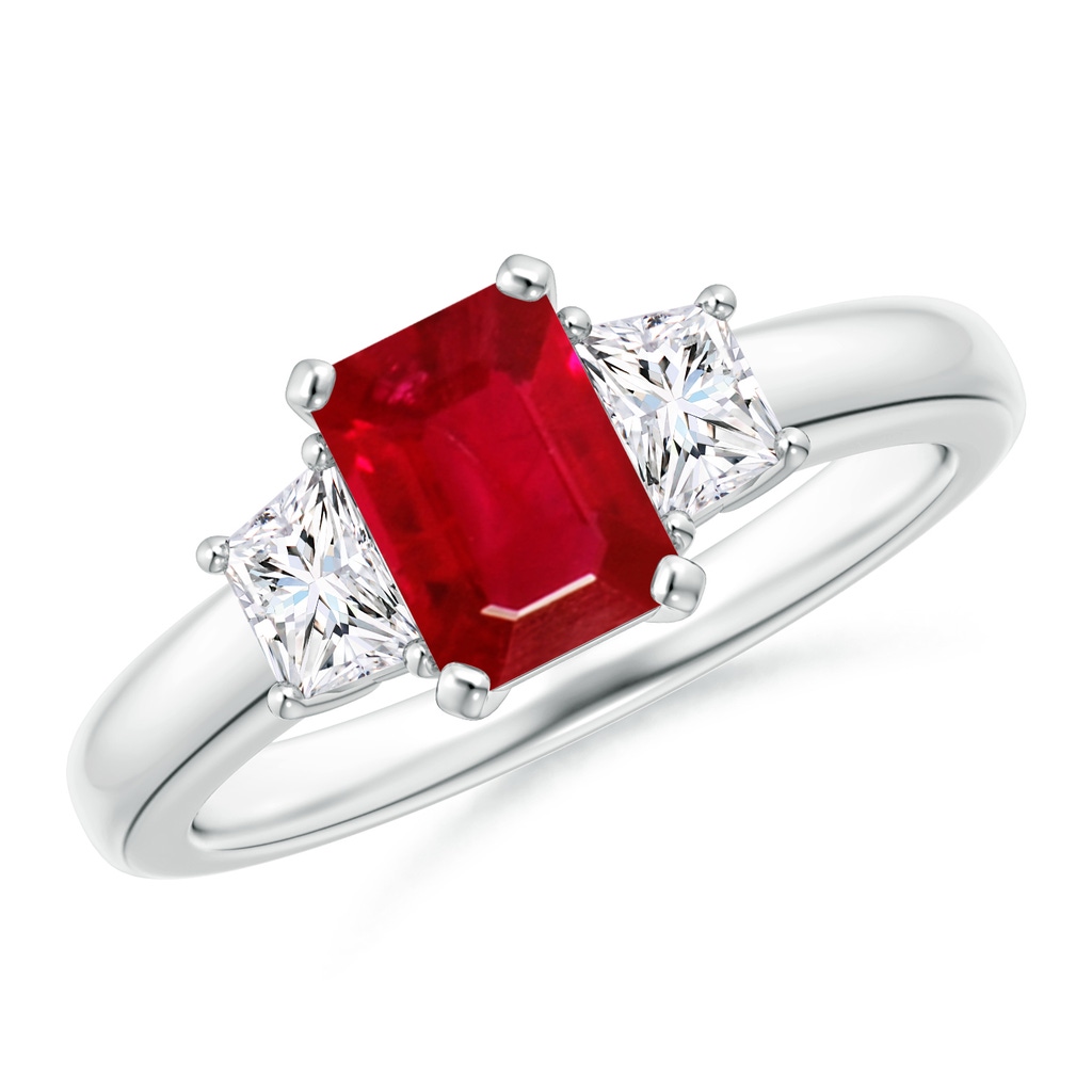 7x5mm AAA Ruby and Diamond Three Stone Ring in P950 Platinum