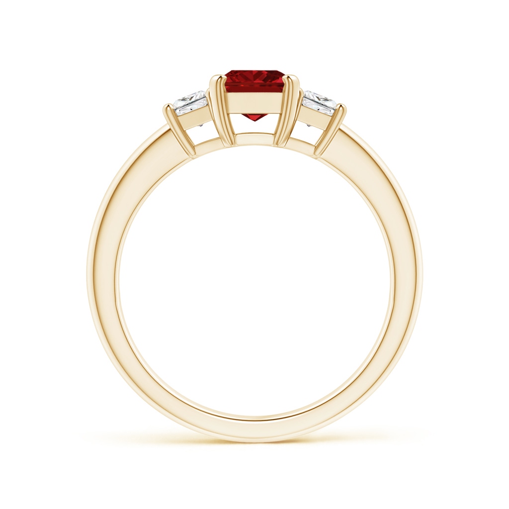 7x5mm AAAA Ruby and Diamond Three Stone Ring in Yellow Gold - side 199
