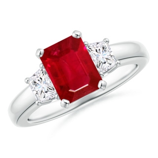8x6mm AAA Ruby and Diamond Three Stone Ring in P950 Platinum