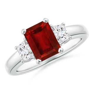 8x6mm AAAA Ruby and Diamond Three Stone Ring in P950 Platinum