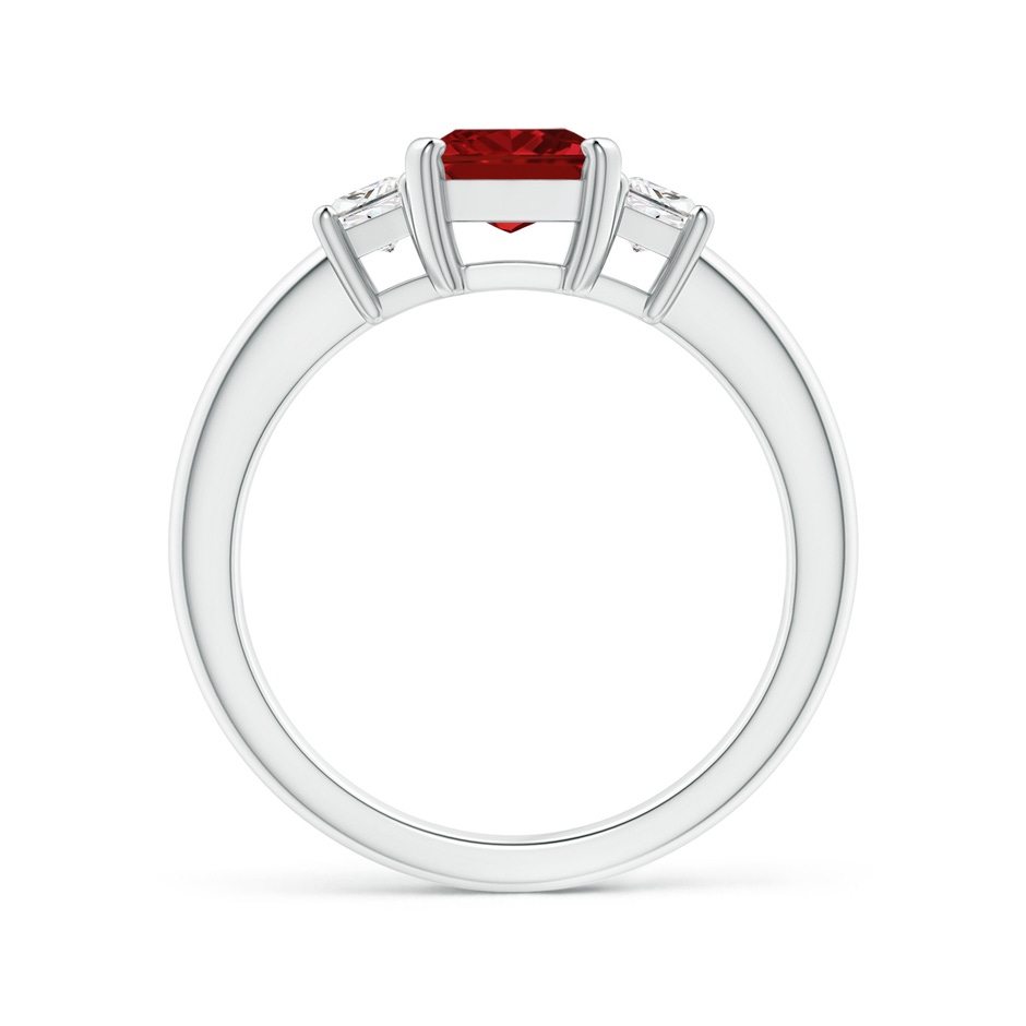 8x6mm AAAA Ruby and Diamond Three Stone Ring in P950 Platinum side 199