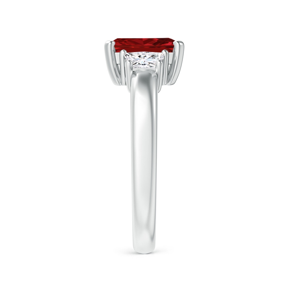 8x6mm AAAA Ruby and Diamond Three Stone Ring in P950 Platinum side 299