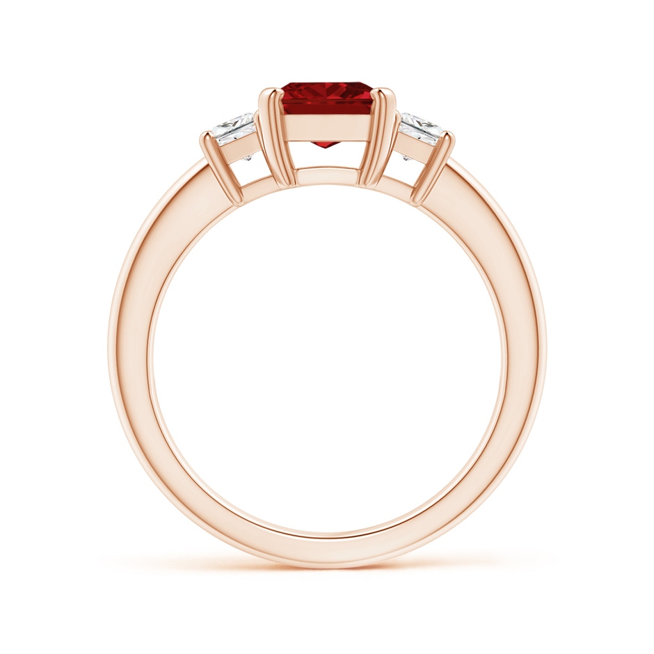 8x6mm AAAA Ruby and Diamond Three Stone Ring in Rose Gold side 199