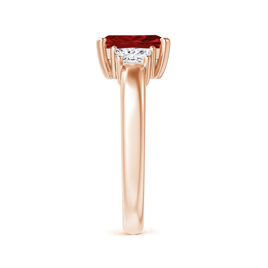 8x6mm AAAA Ruby and Diamond Three Stone Ring in Rose Gold side 299