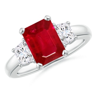 9x7mm AAA Ruby and Diamond Three Stone Ring in P950 Platinum