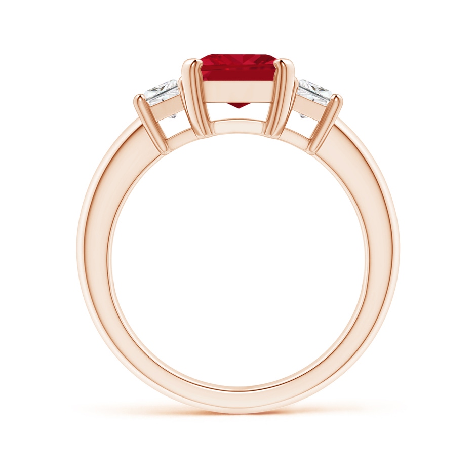 9x7mm AAA Ruby and Diamond Three Stone Ring in Rose Gold side 199