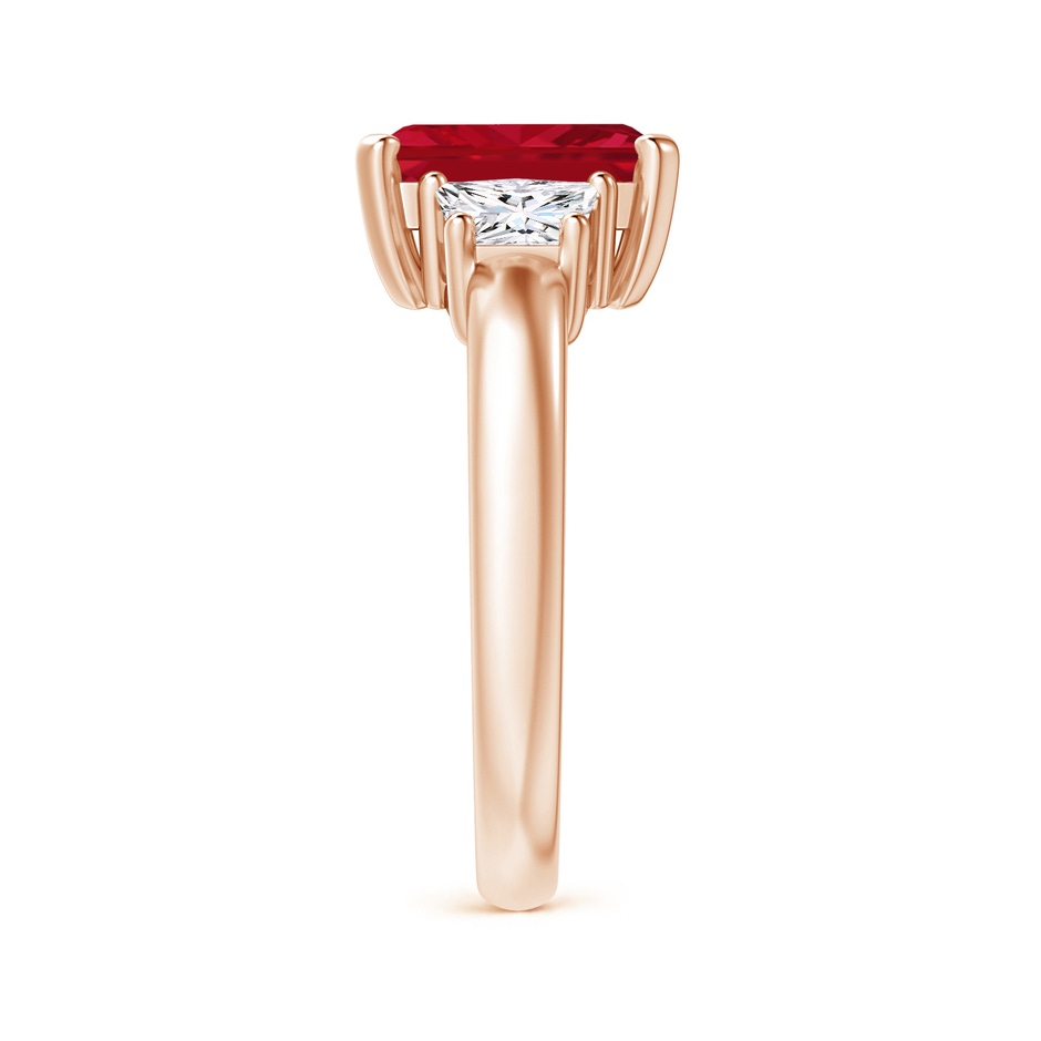 9x7mm AAA Ruby and Diamond Three Stone Ring in Rose Gold side 299