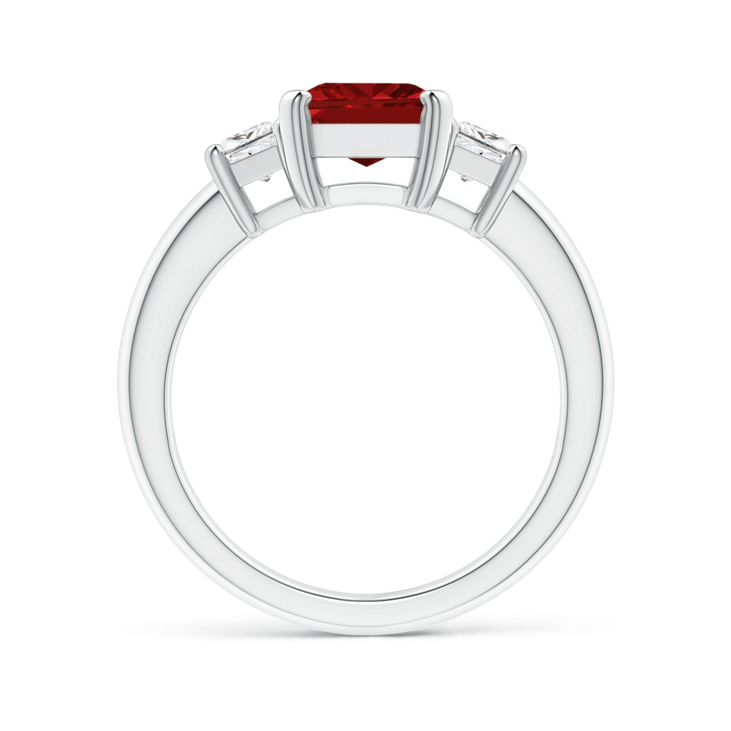 9x7mm AAAA Ruby and Diamond Three Stone Ring in P950 Platinum Side 199