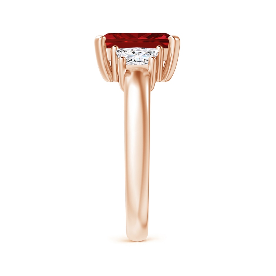 9x7mm AAAA Ruby and Diamond Three Stone Ring in Rose Gold side 299