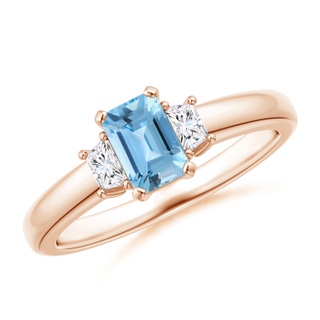 6x4mm A Swiss Blue Topaz and Diamond Three Stone Ring in 9K Rose Gold