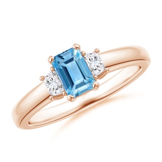 6x4mm AA Swiss Blue Topaz and Diamond Three Stone Ring in 9K Rose Gold