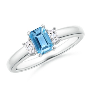 6x4mm AA Swiss Blue Topaz and Diamond Three Stone Ring in White Gold